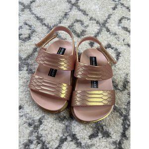 Mini Melissa + Baja East Girls Shimmery Pink sandals.
